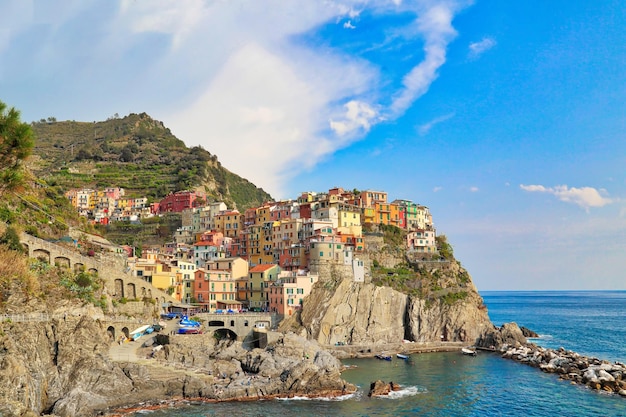 Manarola colorful streets overlooking scenic shoreline