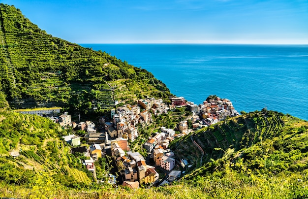 Villaggio di manarola alle cinque terre patrimonio mondiale dell'unesco in italia