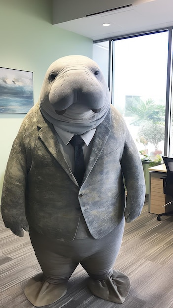 Manatee in een zakenpak in een AquaticThemed Office AI gegenereerd