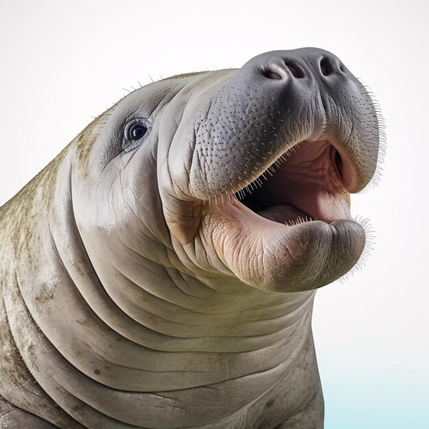 Photo manatee portraite of happy surprised funny animal head peeking pixar style 3d render illustration