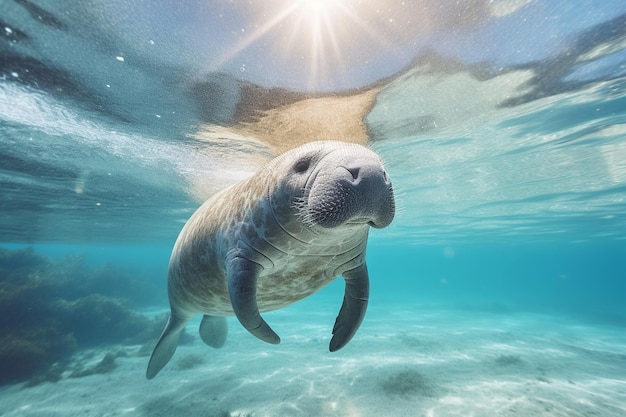 海の水中を泳ぐマナティ