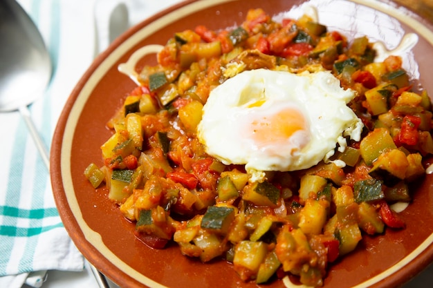 단순히 라따뚜이라고도 알려진 만체고 피스토는 라만차의 전통 요리로 구성되어 있습니다.