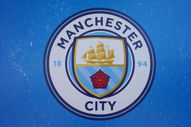 MANCHESTER UNITED KINGDOM JULY 13 2022 The Logo of Manchester City Football Club at the stadium Manchester UK