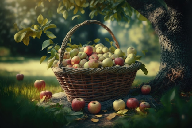 Mand met appels in de zomertuin Generatieve AI