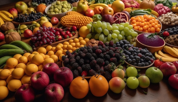 Mand met vers fruit met een overvloed aan gezonde variëteiten gegenereerd door AI