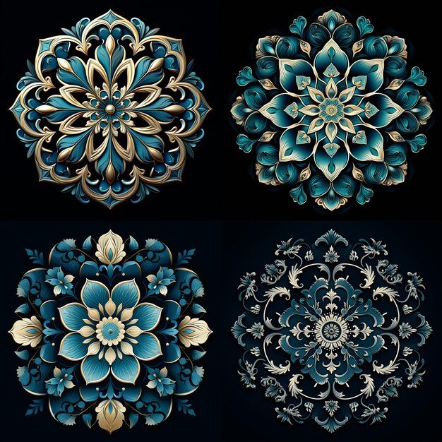 Photo mandala art blue elegant flower patterns mandala for christmas in th