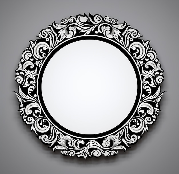 伝統的なスタイルの黒と白のマンダラ アート円形フレーム