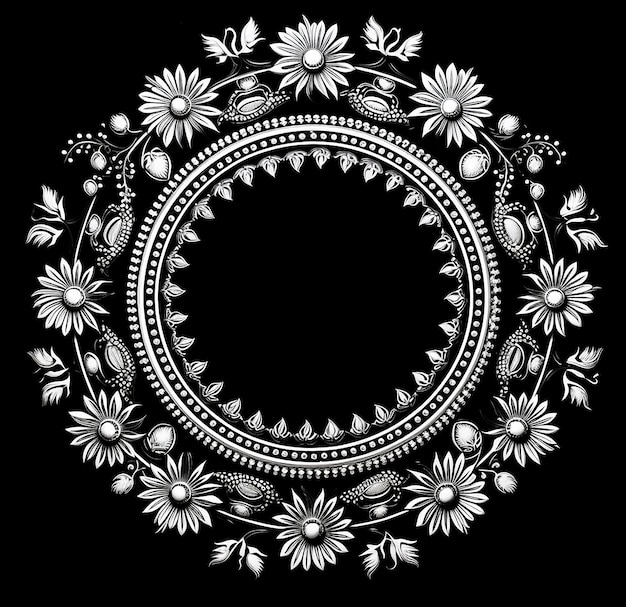 Photo mandala art circular frame in black and white in the style of tradit