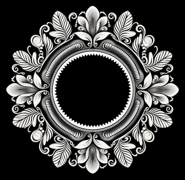Фото Круглая рамка mandala art в черно-белом стиле в традиционном стиле