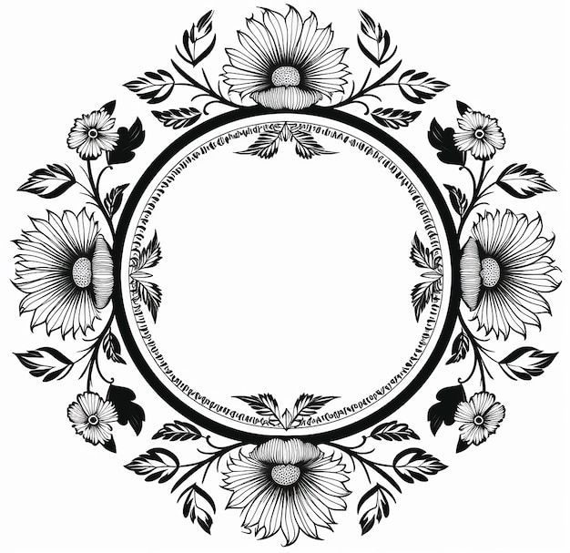 Photo mandala art circular frame with floral pattern background of black d