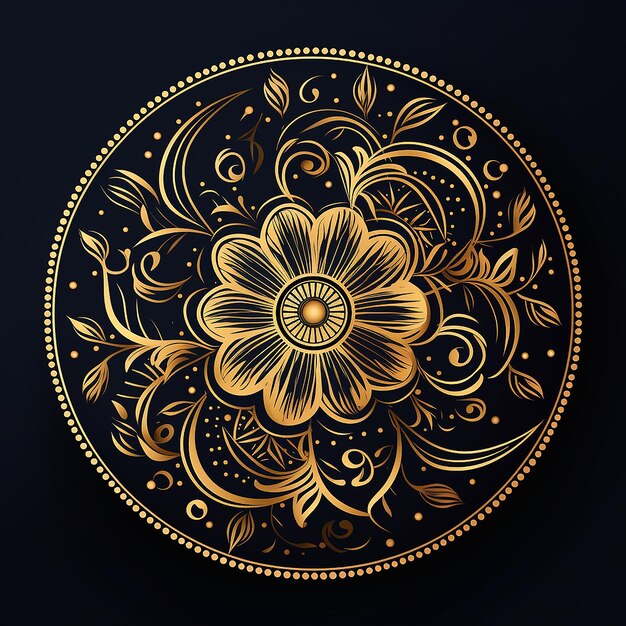 Photo mandala art gold circular design on black background free vector in