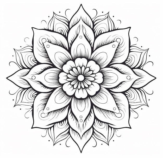 Photo mandala art a mandala flower design for a coloring page in the style