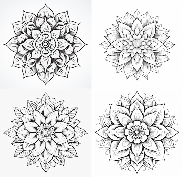 Photo mandala art a mandala flower design for a coloring page in the style