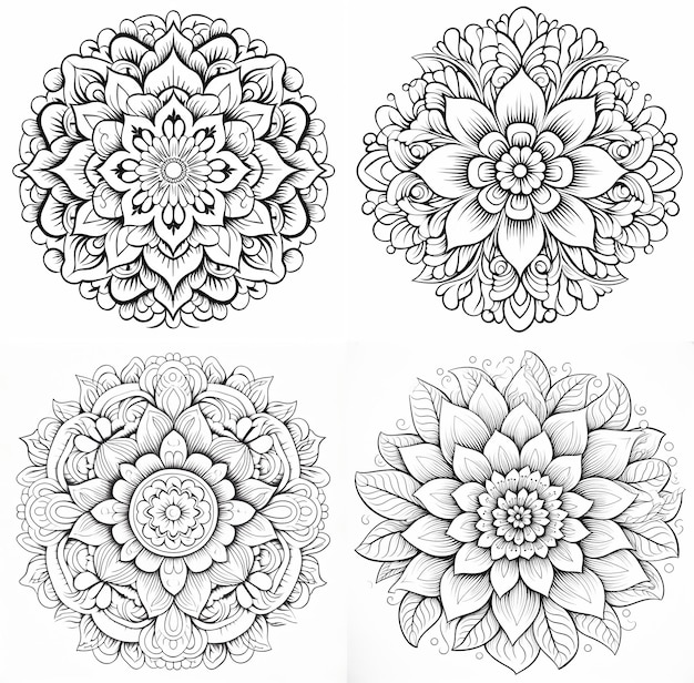 Photo mandala art mandala a round mandala coloring sheet for adults with f