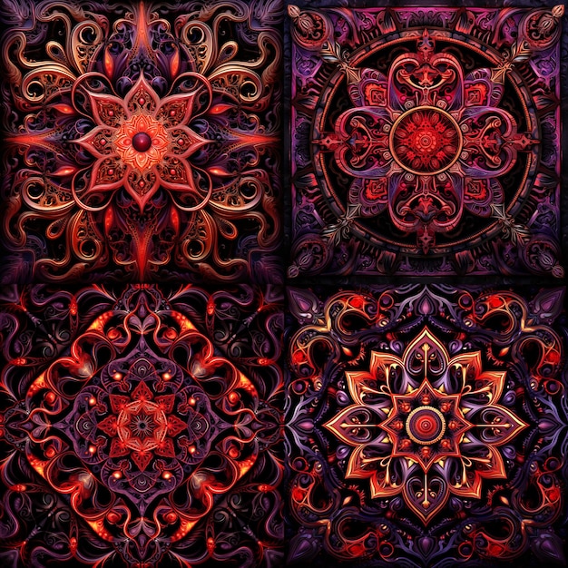 Mandala Art An Old Ornate Red And Black Pattern In The Style Of Psyc