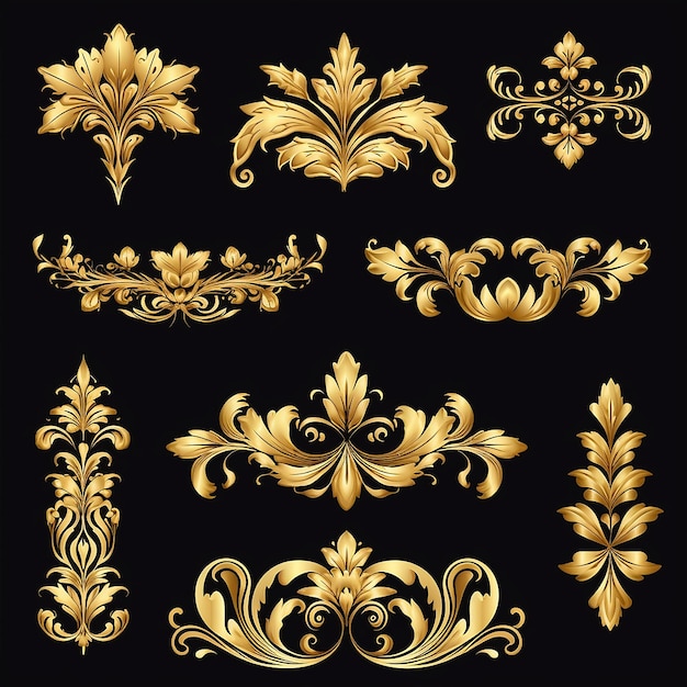 Mandala art set of ornamental design elements golden frame vector in