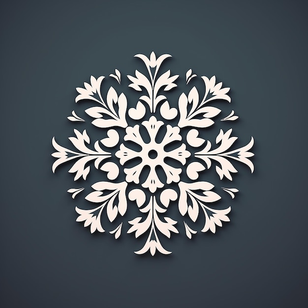 マンダラ アート スタイルの暗い背景に白い雪の結晶のデザイン