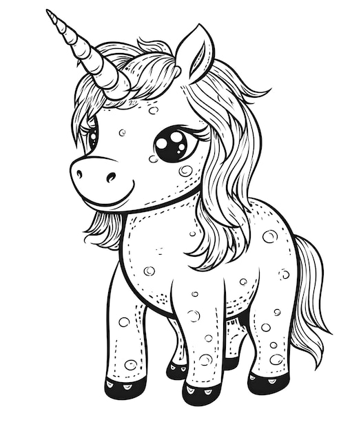 Mandala black and white illustration for coloring animals unicorn