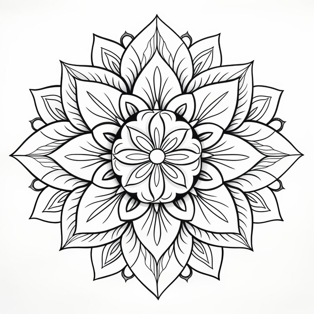 Mandala bloem tatoeage ontwerp eenvoudige schets en kleur in hout gravure stijl