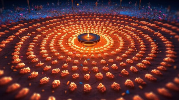 mandala of candles and fire at night for diwali