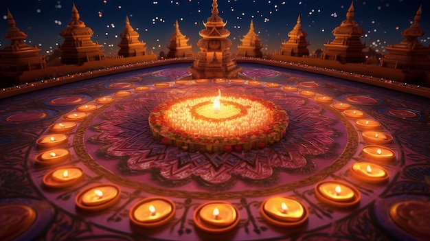 mandala of candles and fire at night for diwali