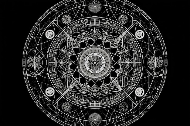 Mandala of circles triangles and lines in sacred geometry pattern