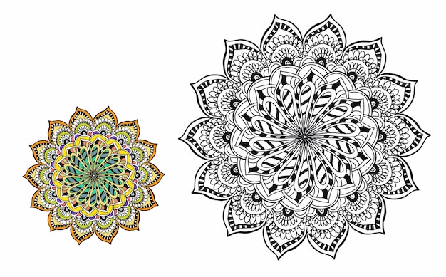 Mandala coloring book hand drawn print antistress ornament folk style vintage retro