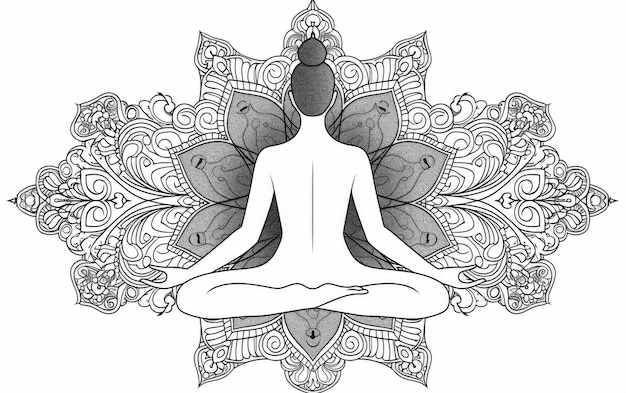 Foto libro da colorare mandala per la giornata internazionale dello yoga su sfondo bianco