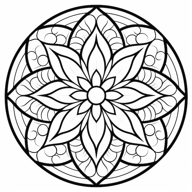 a mandala coloring page featuring a nonagon as the main subject. the image is self-contained within the border, allowing for easy coloring. with no signature, text, shading, or shadows, the illustrati
