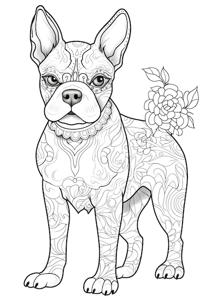 Mandala dog Black and White Illustration coloring page