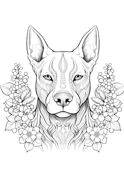 Mandala dog Black and White Illustration coloring page