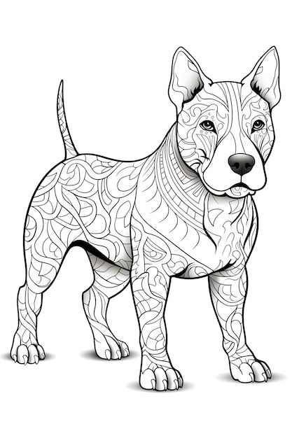 Mandala dog Black and White Illustration coloring page