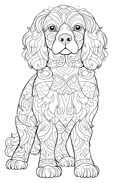 Mandala dog Black and White Illustration coloring page