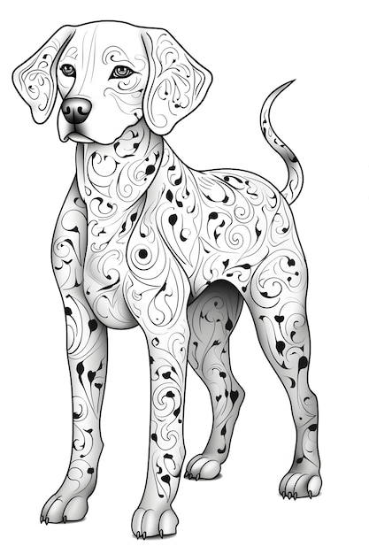 Mandala dog Black and White Illustration coloring page