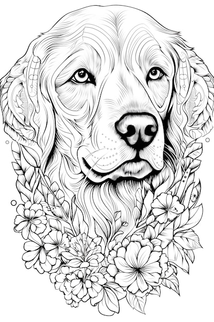 Mandala dog Black and White Illustration coloring page