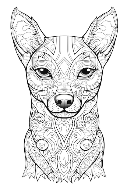 Mandala dog Black and White Illustration coloring page