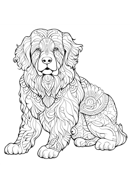 Mandala dog Black and White Illustration coloring page
