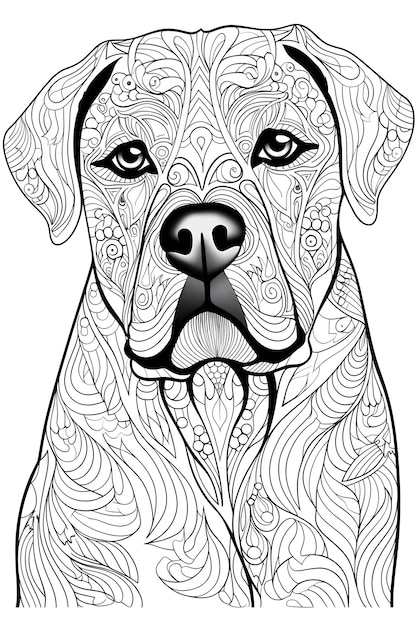 Mandala dog Black and White Illustration coloring page