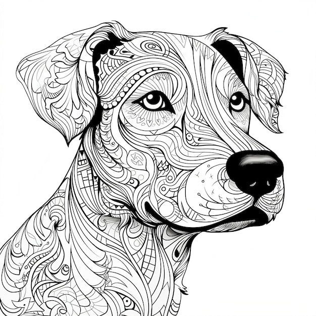 Photo mandala dog portrait coloring page for adults animal coloring page for adults