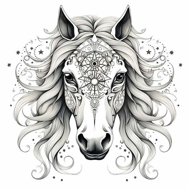 Mandala horse zen black and white design for tshirt mug case