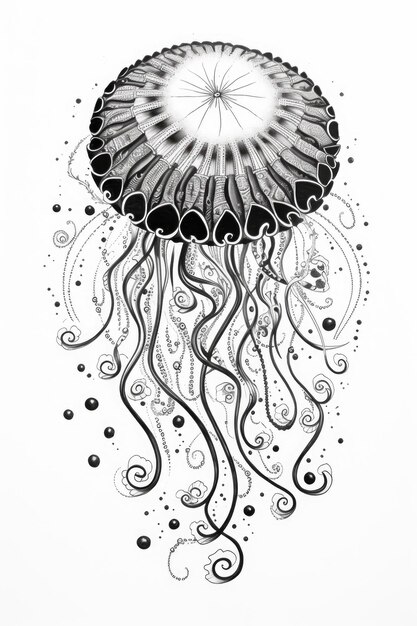 Mandala of a jellyfish in a line art hand drawn style