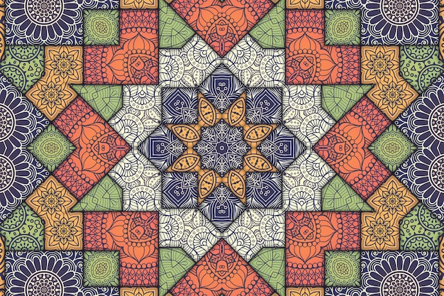 Mandala tile pattern floral pattern, geometric image of painted tiles, Moroccan style Arabic pattern. 