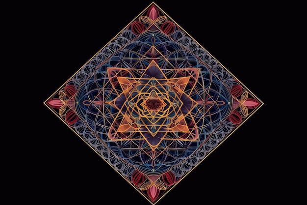 Mandala van in elkaar grijpende driehoeken in ontwerp met heilige geometrie