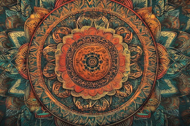 Mandala wallpaper with repeating geometric patterns and colors