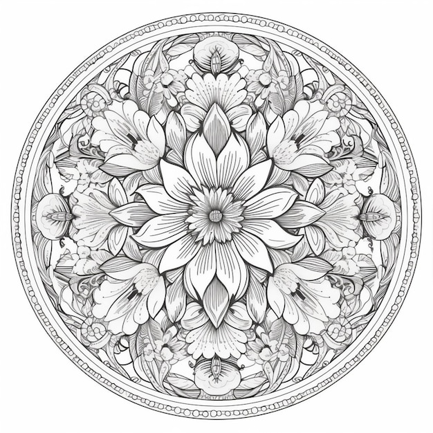 A mandala with lotus flowers on a white background.