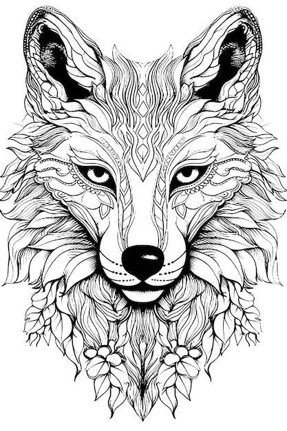 Mandala zwart-wit illustratie voor het kleuren van dieren wolf Selectieve zachte focus