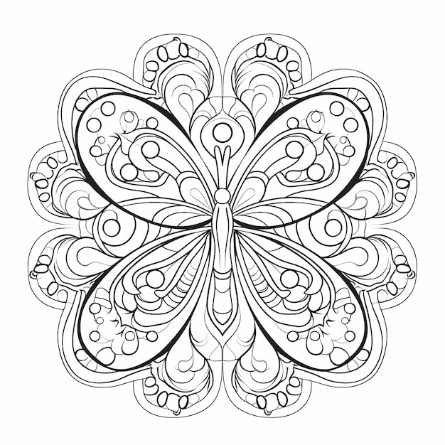 Photo mandalas butterfly and flowers coloring book page for kid background