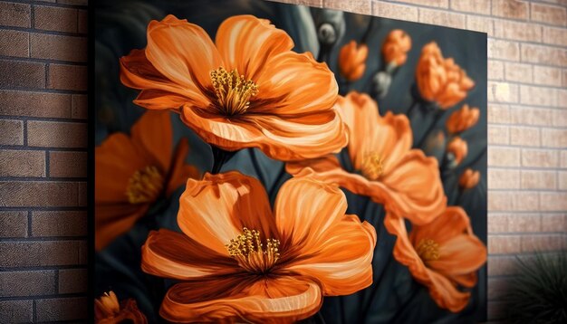 Mandarijn bloei olieverf gestructureerde achtergrond met oranje bloemen
