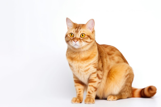 Photo mandarin cat on white background with copy space generative ai