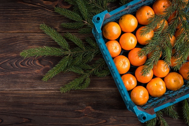 Mandarines on wooden.